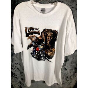 Men’s T-Shirt Living The Legend Indian Biker Eagle Theme Size Adult Extra Large